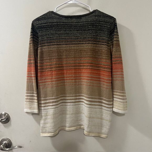 Alfred Dunner Womens Orange Cream Striped Quarter Sleeves Top Size Small - Picture 6 of 10